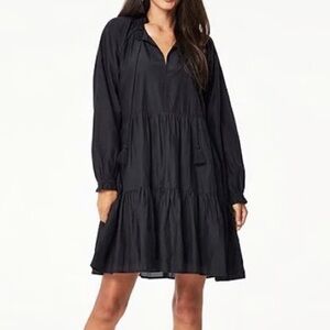 Roller Rabbit Janni Black Long Sleeve Tiered Mini Dress Size XL